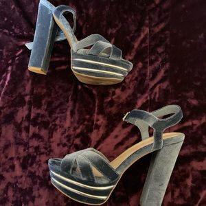 Blue suede chunky heels